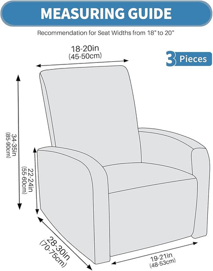 JIVINER 3 Piece Small Recliner Covers for Large Recliner with Pockets Stretch Jacquard Lazy Boy Reclining Couch Cover Soft Furniture Couch Protector with Elastic Bottom (1 Seater Small, Dark Gray)