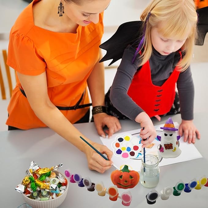 Pinkiwine 2 Pack Halloween Paint Your Own Pumpkin Ghost LED Night Lights Crafts Kit for Kids Boys Girls Halloween Toys Halloween Treat Bags Gifts Party Favors