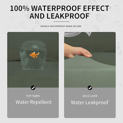 Easy-Going 100% Dual Waterproof Oversized Loveseat Cover Stretch Soft Couch Cover for Dogs, Sofa Slipcover for 2 Separate Cushion Couch Leakproof Furniture Protector Grayish Green