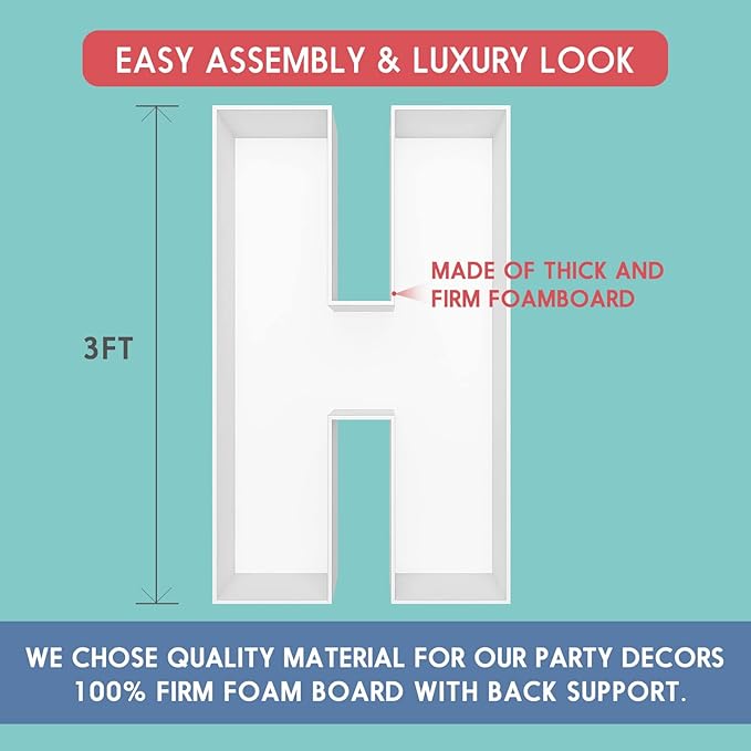 3FT Tall Mosaic Balloon Frame Letters Big Marquee Light Up Letters DIY Kit for Birthday Party Wedding Backdrop Decor Letter H Pre-Cut Foam Board