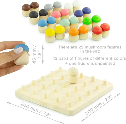 Ulanik Mushroom Glade Toddler Montessori Toys for 3 Year Old + Kids Wooden Mushrooms Game for Learning Color Sorting and Counting Preschool Education — 25 pcs