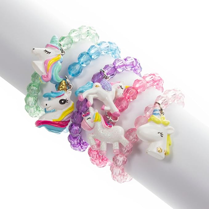 5pc Colorful Unicorn Bracelet, Little Girl Animal Bracelets, Teens Kids Owl Pendant Beaded Bracelet Girl Party Favor Pretend Play Bracelet