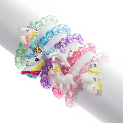 5pc Colorful Unicorn Bracelet, Little Girl Animal Bracelets, Teens Kids Owl Pendant Beaded Bracelet Girl Party Favor Pretend Play Bracelet