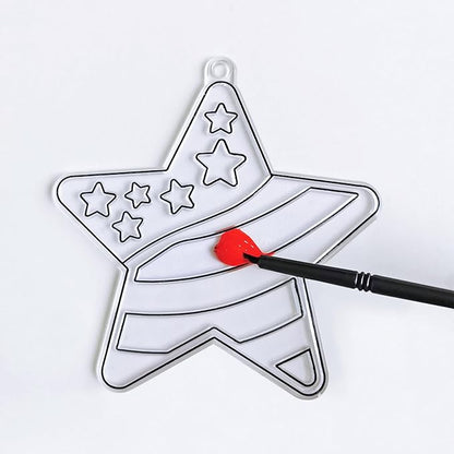 24 Sets Patriotic Suncatchers Ornaments Decorations DIY Window Paint Art Stickers Craft Kit American Star Heart Sun Catchers for Kids Classroom Patriotic 4th of July Activity Art Projects Party Favors