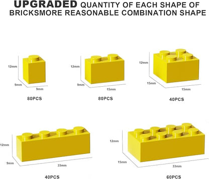 300 Pcs Classic Building Bricks, Yellow Bulk Bricks,Compatible with Major Brands Parts and Pieces, Creative Building Block Toys for Boys Girls Ages 6 7 8 9 10 Year Old