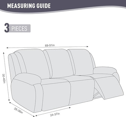 KinCam Recliner Covers, Stretch Reclining Chair Covers, Recliner Sofa Slipcovers Stripe Jacquard Recliner Couch Covers Furniture Protector Covers for Pet Kid (3 Seater, Light Gray)