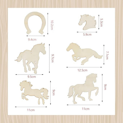 Fennoral 30 Pack Wooden Horse Craft for Kids Unfinished Wooden Cutouts Horse Horseshoes for Girls Boys Paint You Own Horse Dream Catcher Craft for Kids DIY Art Activity Party Favors Decoration