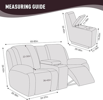 KinCam Loveseat Recliner Covers with Middle Console Slipcover, Recliner Sofa Covers 2 Seat Couch Cover Stripe Jacquard Furniture Protector Covers with Elastic Bottom for Kids, Pets (Chocolate)