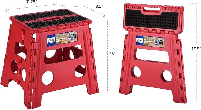 ACKO Folding Step Stool - 13" Height Premium Heavy Duty Foldable Stool for Kids and Adults, Kitchen Garden Bathroom Stepping Stool (1 Pack) Dot Red