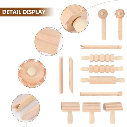 Toyandona Clay Sculpting Tools Set 12-Piece Wooden Plasticine Molding Tools for Kids and Adults Smooth Safe Handles Ideal for Pottery Air Dry Clay Crafting