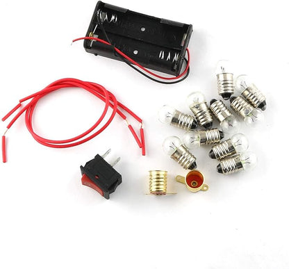 E-outstanding Electrical Circuit Experiment Tools Physics Science Lab Basic Circuit Learning Starter Kit Electricity Experiment Set 10 3.8V Bulb, 1 Battery Box, 1 Switch Button, 2 Wires, 2 Lamps