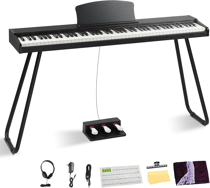 Ktaxon 88 Key Semi-Weighted Keyboard Piano, Digital Piano Keyboard with Professional Triple Pedal, Bluetooth MIDI Function, Advanced Chip and Full Equipment for Beginner (Classic Black)