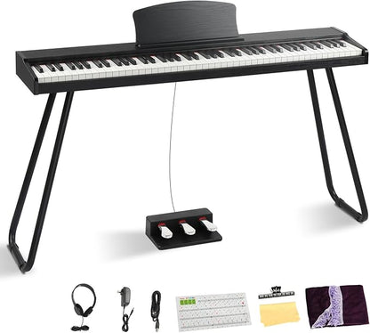 Ktaxon 88 Key Semi-Weighted Keyboard Piano, Digital Piano Keyboard with Professional Triple Pedal, Bluetooth MIDI Function, Advanced Chip and Full Equipment for Beginner (Classic Black)