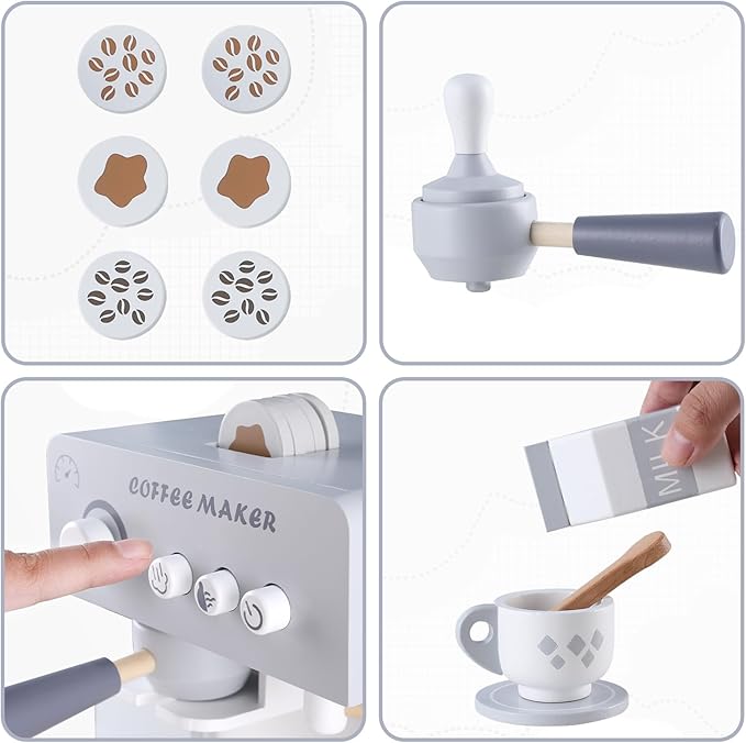 Kids Coffee Maker Toy Espresso Machine Playset, Pretend Play Food Sets for Kids Kitchen, Toddler Play Kitchen Accessories Gift for Girls and Boys