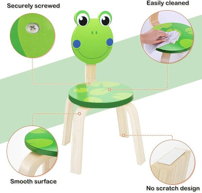 iPlay, iLearn 2 PCS Wooden Kids Chair Sets, Natural Hardwood Frog & Cow Animal Children Chairs, Furniture Set for Toddlers Kids Boys Girls, Stackable for Playroom, Nursery, Preschool, Kindergarten