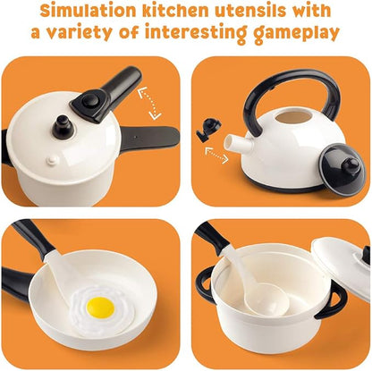 D-FantiX Kids Pretend Play Kitchen Accessories Set, Toddlers Pots and Pans Cookware Playset, Kids Cooking Toys with Utensils, Knife, Cutting Food Kitchen Playset for Girls and Boys Age 2 3 4 5 6 7