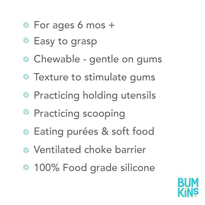 Bumkins Baby Utensils Set, Chewtensils Silicone Spoons for Dipping, Self-Feeding, Baby Led Weaning, Trainer Learning, First Stage Eating, Soft Practice Fork and Spoon, Babies 6 Months, Sand Beige