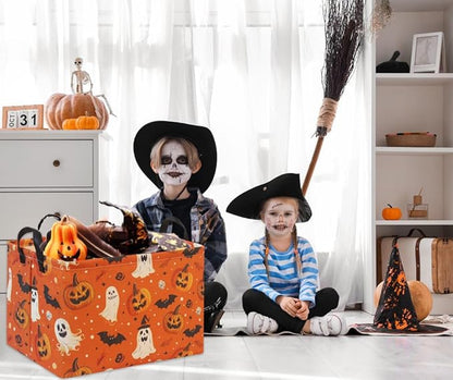 HIYAGON Halloween Pumpkin Basket for Boys & Girls - Trick or Treat & Party Decor - Rectangular Storage Bin Organizer