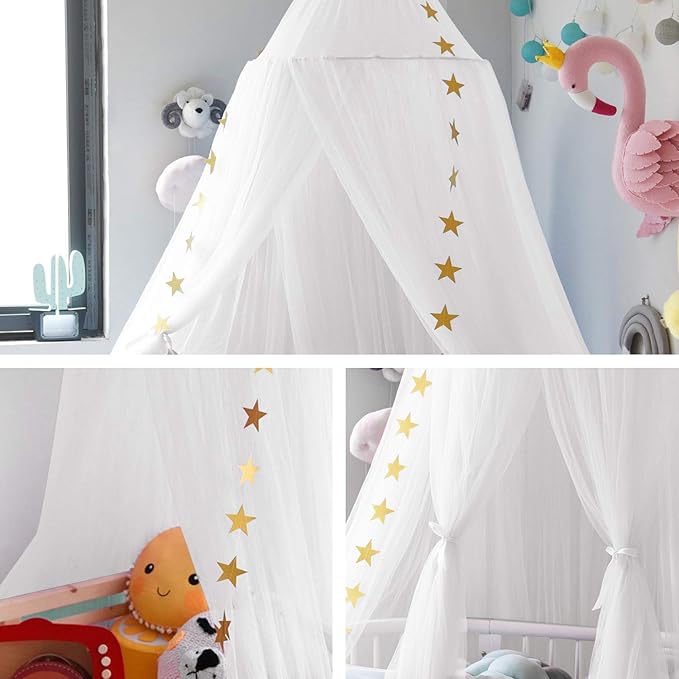 Jolitac Princess Bed Canopy for Girls Room Decor Round Lace Mosquito Net Play Tent Reading Nook Canopies Yarn Girl Dome Netting Castle (White)