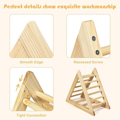 HONEY JOY Triangle Climber, Kids Wooden Climbing Triangle Ladder, 3 Different Climbing Ladders, Indoor Climbing Toys for Playground, Gym & Daycare, Gift for Boys Girls 3+ (Natural)