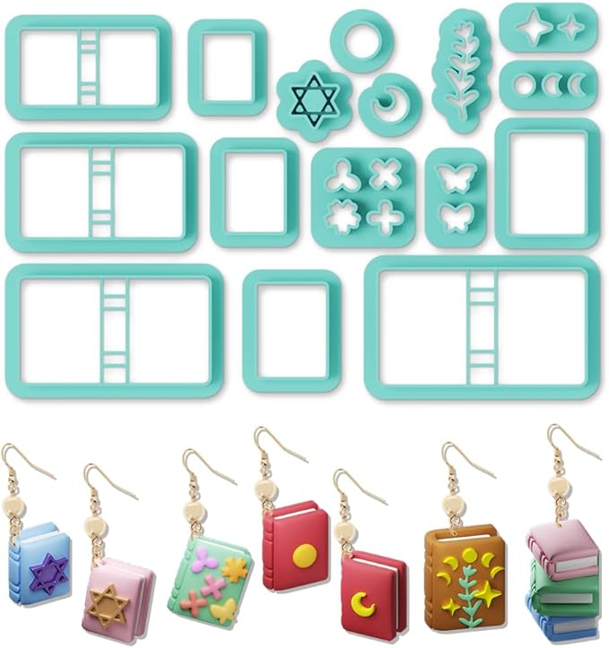 ORIGACH 16 Pcs Book Theme Polymer Clay Cutters Set Earring Clay Cutter DIY Craft Supplies for Earring and Jewelry Making