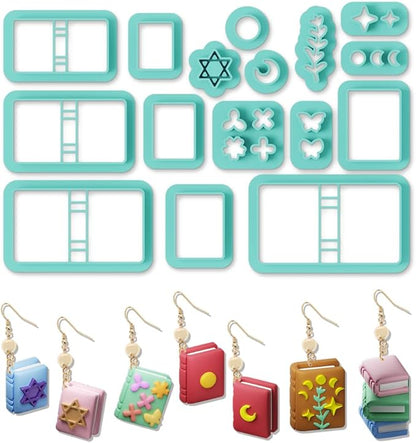 ORIGACH 16 Pcs Book Theme Polymer Clay Cutters Set Earring Clay Cutter DIY Craft Supplies for Earring and Jewelry Making