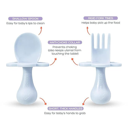 Grabease Baby Feeding Self Feeding Baby Utensils Baby Fork and Spoon, BPA-Free & Phthalate-Free for Baby & Toddler, 1 Set, Blue