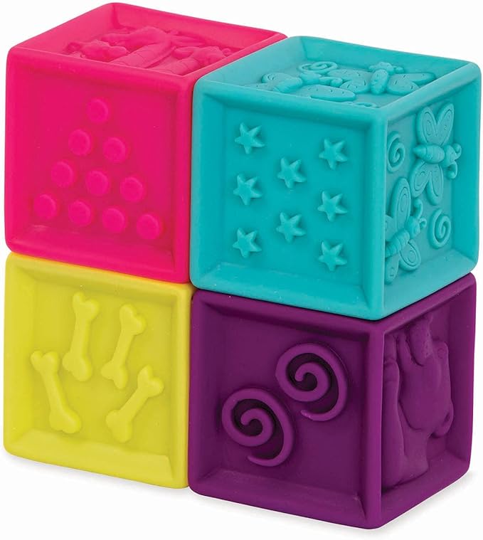 B. toys – Baby Blocks & Stacking – 10 Numbered Blocks & 5 Colorful Rings – Building Play Set for Infants – Educational Toys – One Two Squeeze & Stacking Stones – 6+ Months