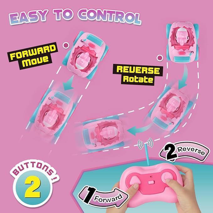 Nueplay Remote Control Car for Toddler Age 2 3 4 5, Electric RC Car Toys with Light & Music, Toddler Toys, Race Car Vehicles, Horse Figures Truck, Christmas Birthday Gift for Baby Girls, Pink