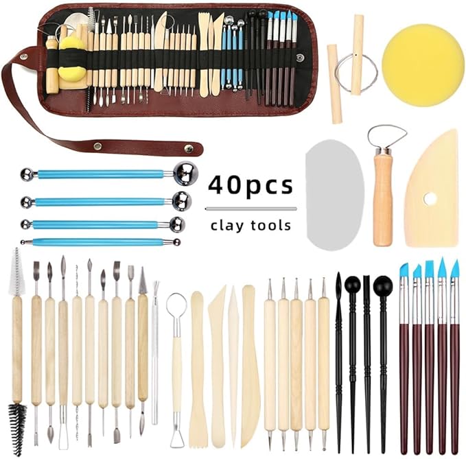 LINPHCEY 40Pcs Clay Sculpting Tools Set Perfect for Polymer Air Dry Modeling Clay Beginners & Professionals Ideal for DIY Pottery & Ceramics Tools for Clay Sculpey Sculpting & Crafting
