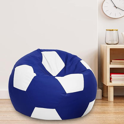 Ample Decor Soccer Bean Bag Cover (Filler Not Included), Leatherette Durable Double Stitched Material Sturdy Zippers, Ideal for Children and Teenagers - White and Blue