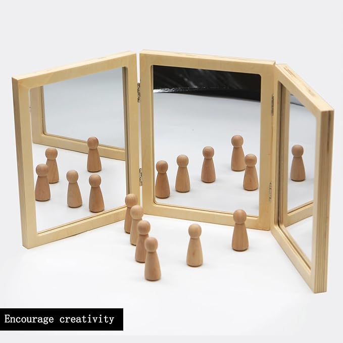 Montessori & Reggio Inspired Children Mirror, Preschool Classroom Mirror, 3 Panels, 3-in-1 Folding, Small Mirror for Light Table Explore