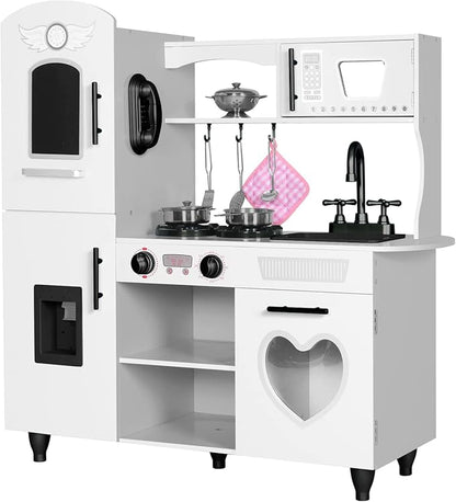 TaoHFE Kids Kitchen Playset,White Play Kitchen Sets for Kids Ages 4-8 Boys Gift Girl Toddler Kitchen Set for Kids Kitchen Playset with Lights & Sounds Wooden Toy Kitchen Playset Gift Kids Kitchen Set