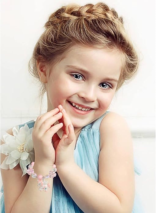 5pcs Little Girl Bracelet Kids Unicorn Bracelets Girl Unicorn Party Favor Pretend Play Bracelet for Toddlers Teens Charm Bracelet Gift Box