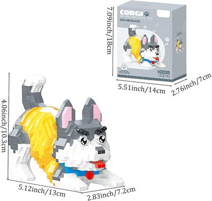 Cute Animal Building Blocks, Pet Micro Mini Building Blocks for Adults and Kids Age 6+ Gift Toy 952 Pcs (Yellow Husky)