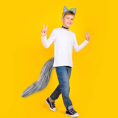 4 Pcs Wolf Costume Wolf Ears Headband Spiked Collar Rivets Bracelet and Tail Animal Costume for Halloween Cosplay Party Accessories Kit