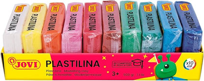Jovi - Non Drying Modeling Clay, Endlessly Reusable Plasticine, Set of 10 Bars, Each 1.75oz, Non-Toxic and Gluten-Free, for Arts and Crafts Projects