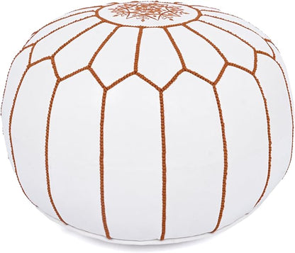 Marrakesh Gallery Genuine Leather Round Pouf Unstuffed - Moroccan Ottoman Footstool, Footrest Cover - Boho Decor - Bohemian Living Room, Bedroom, Kids Room, Gift & Wedding