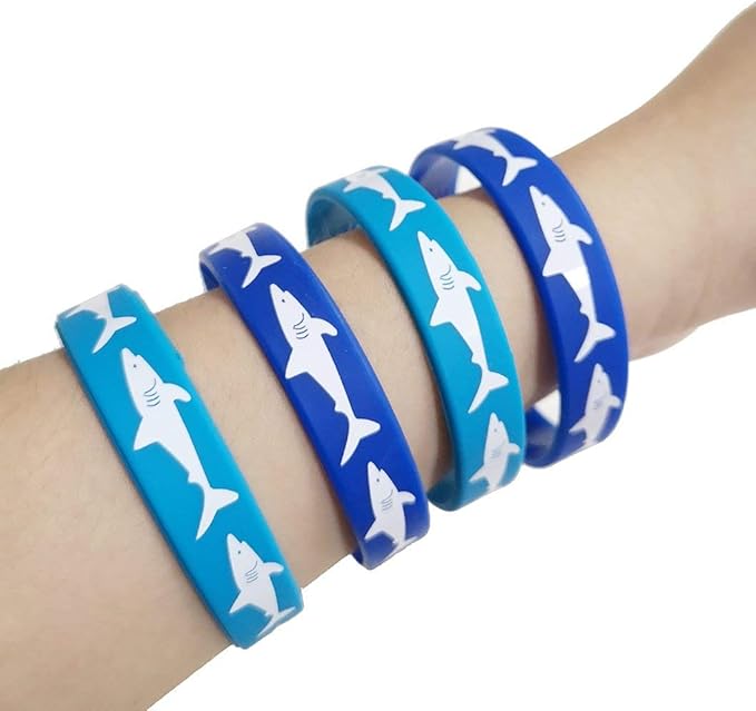 Shark Rubber Bracelets - Wristbands for Shark Themed Parties, Adults‘ Wearables, Birthday Favors - Pack of 24
