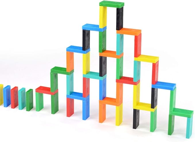 Bulk Dominoes Plastic Bulk 100pcs – Building and Stacking and Chain Reaction Toppling STEAM Toy Blocks for Kids (Classic Mix)