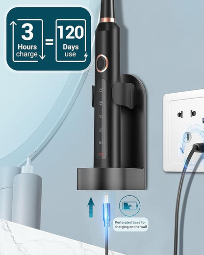 Rtauys M5 Sonic Electric Toothbrush for Adults and Kids - Rechargeable Electric Toothbrush Kids Ages 12+ and Adults with 8 Brush Heads & Travel Case, 120 Days Battery Life - Black