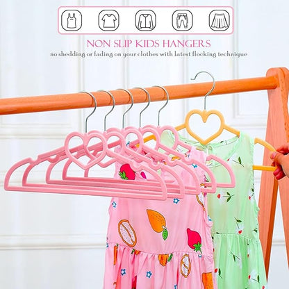 Kids Velvet Hangers 50 Pack, 12.8 Inch Non Slip Toddler Hangers, Ultra Slim Space Saving Childrens Hangers - 360° Swivel Hook, Cascade Design, Durable & Cute Baby Hangers (Pink