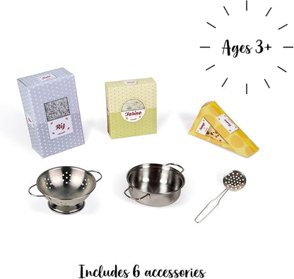 Janod - Mozaïc Big Cooker - Play Kitchen for Children - Children's Kitchen with Sound and Light - Wooden Kitchen with 3 Accessories + 3 Food Boxes - from 3 Years - J06609