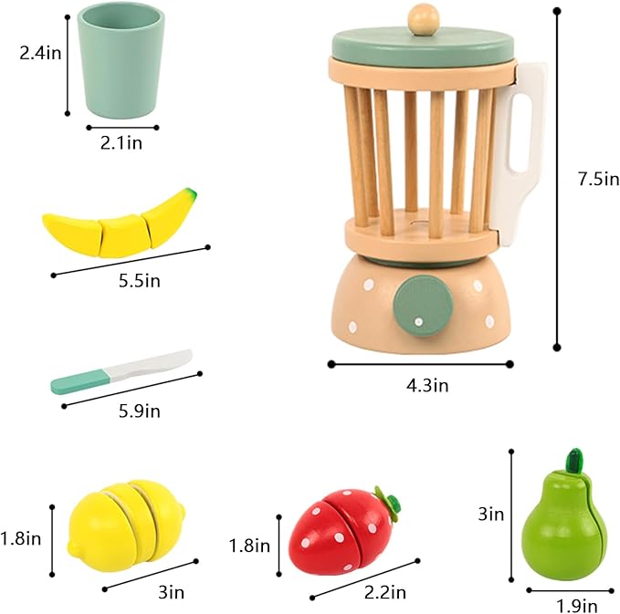 Kids Play Kitchen Toys, Wooden Fruits Juicer for Kids, Pretend Play Kitchen Accessories, Montessori Learning Toy for Toddlers 1-3