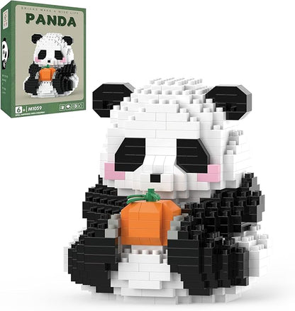 Halloween Mini Building Blocks- Helloween Sitting Panda with Pumpkin, Micro Blocks Panda Toy for Kids 6 7 8 9+, Mini Blocks Building Sets for Adults