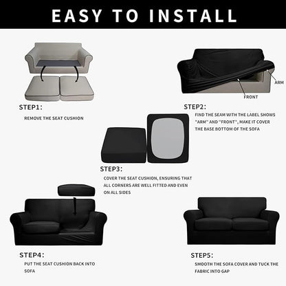 Easy-Going 100% Dual Waterproof Oversized Loveseat Cover Stretch Soft Couch Cover for Dogs, Sofa Slipcover for 2 Separate Cushion Couch Leakproof Furniture Protector for Kids, Pets Black