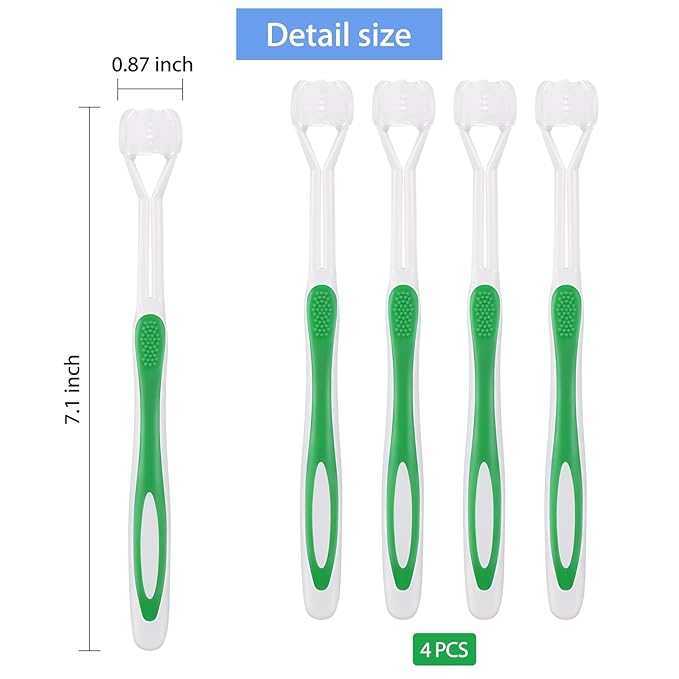 Boao 4 Pieces Three Sided Toothbrush Autism Sensory Toothbrush Bristle Travel Brush for Kids Complete Teeth Gum Care Good Angle Clean Tooth, Soft and Gentle(Green)