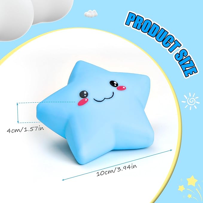 Star Squishy Toys for Kids and Adults, Smile Star Squishies Stress Balls for Stress Relief, Squeeze Toys, Sensory Fidget Toys for Classroom and School Gift , Cute Stretchy Dough Squishy Ball (Blue)