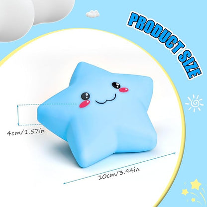 Star Squishy Toys for Kids and Adults, Smile Star Squishies Stress Balls for Stress Relief, Squeeze Toys, Sensory Fidget Toys for Classroom and School Gift , Cute Stretchy Dough Squishy Ball (Blue)