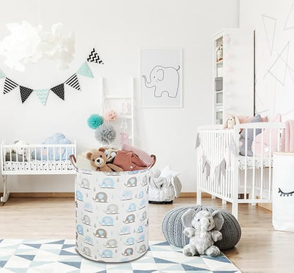 NTAOHAMPER Laundry Hamper, Elephant laundry Basket, Nursery Hamper, Waterproof Storage Bin for Bedroom, Clothes Organizer Basket, Room Decor(Blue Elephant)
